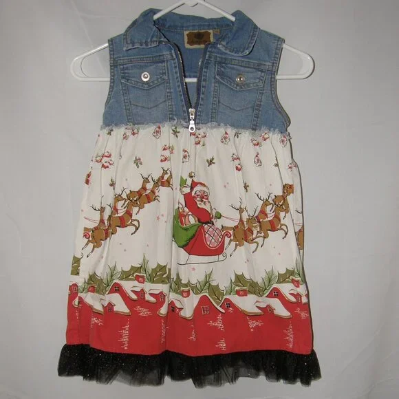 Girls Sz 6 / 6X Christmas Holiday Santa Claus Print Dress MY VINTAGE BABY - Picture 1 of 4